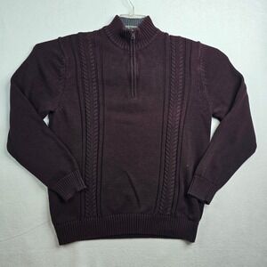 Calvin Klein Mens Burgundy Cable Knit 1/4 Zip Sweater Pullover XL Cotton